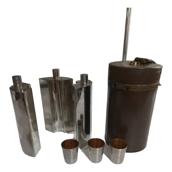 Licorera 3 Envases De 385ml Estuche Cuero Alemana 3 Vasos