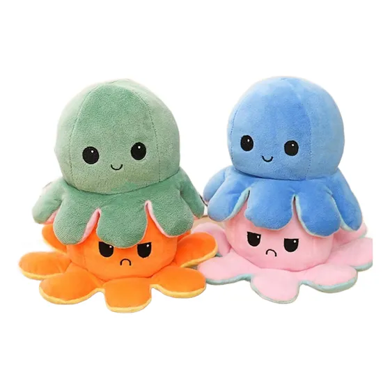 Peluche Pulpo Reversible De Felpa , Carita Feliz Y Enojada