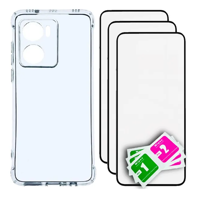 3 X  Pelicula 3d + Capa Transparente Para Moto G05