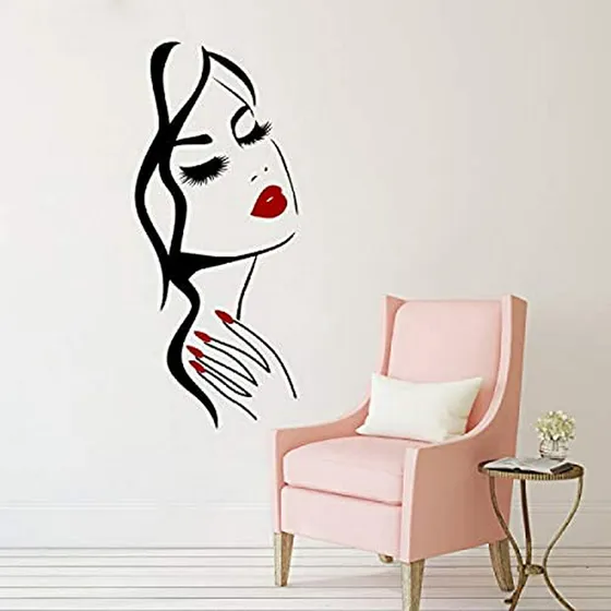 Sticker Decorativo Manicura - Chica Belleza Negro Rojo 