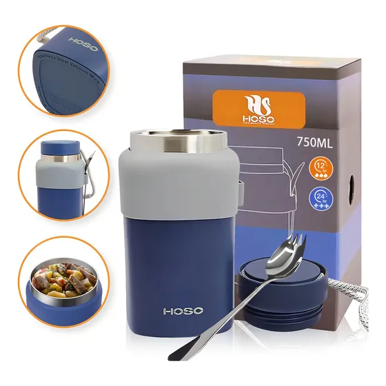 Hoso Termo Agua Grande Comida Caliente Botella Termica 750ml Color Azul Marino