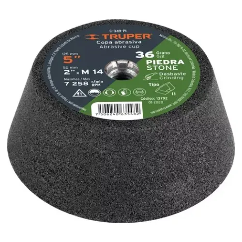 Copa Desbaste 5'', Para Piedra, Grano 36, Truper 13787 20pzs