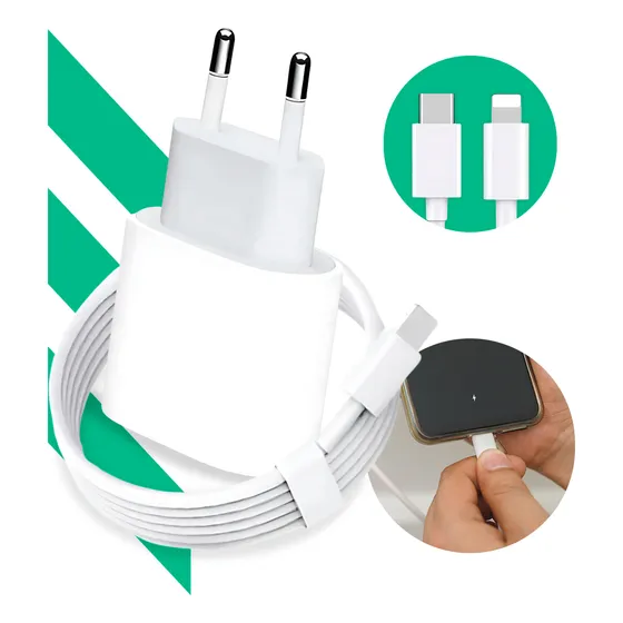 Carregador Turbo 20w Para iPhone 7 8 Plus X Xr 11 12 13 14 Pro Max Cor Branco
