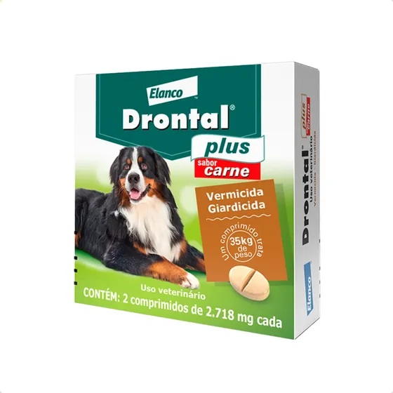 Vermífugo Drontal Plus Carne Cães 35kg 2 Comprimidos Elanco