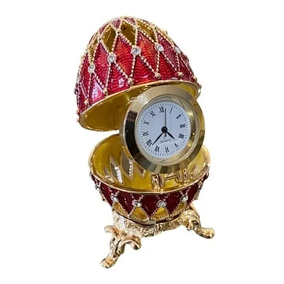 Huevo Fabergé De San Petersburgo, Rusia, Con Reloj, Rojo