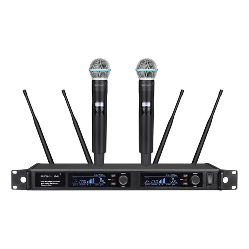 Microfone Sem Fio Profissional Somlimi Qlx-24d De Mão Preto Para