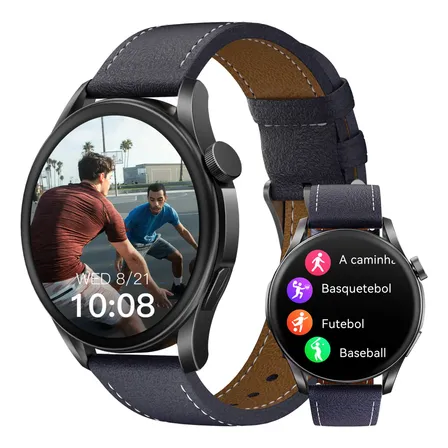 Relógio Strava Smartwatch Masculino Nfc Amoled Scykei Civer Preto Milanês Azul-escuro
