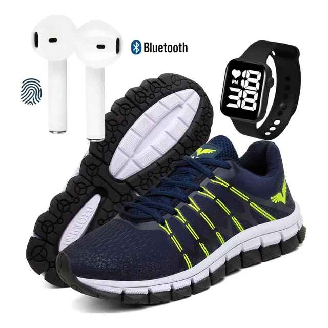 Kit Tenis Masculino Academia+ Relógio + Fone Touch Bluetooth