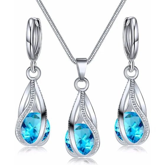 Juego De Joyería Plata Zirconia Collar Con Aretes Swarovsk