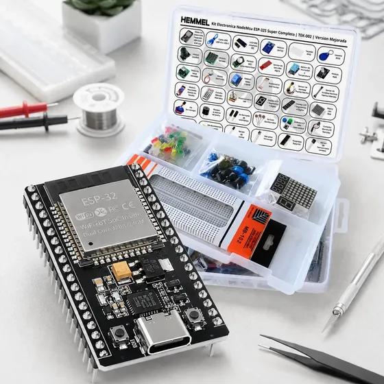 Kit Super Completo De Electronica Para Principiantes Con Nodemcu Esp32 38 Pines Usb C Hemmel TEK-002 Compatible Con Arduino