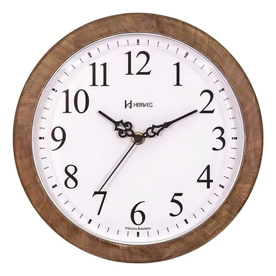 Relógio Parede Decorativo Sala Quarto Cozinha Madeira Herweg Cor da estrutura Marrom-escuro Cor do fundo Branco