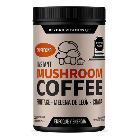 Cafe Soluble Con Hongos | Café Potenciado Con Hongos Adaptógenos Melena De Leon, Chaga Y Shiitake | Bajo En Calorías Y Bajo Índice Glucémico | (sabor Capuccino)