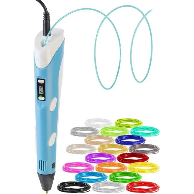 Lapiz Lapicera Boligrafo 3d + Filamentos 12 Mts Pla Colores Celeste