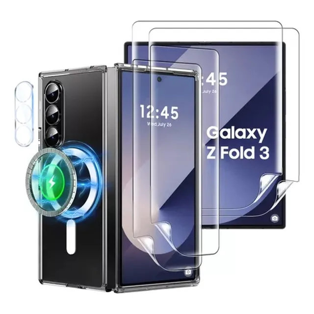 Funda Para Samsung Galaxy Z Fold3/z Fold4/z Fold5/z Fold6 Magnético Rudo Uso Transparente Case+película Suave De Pantalla Mica*2+protección De Lente*1