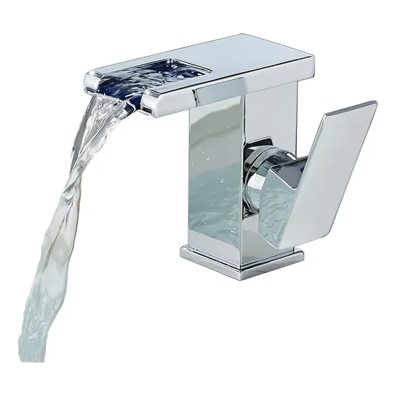 Llave De Baño Grifo Monomando Cascada Led Lavabo Cromado