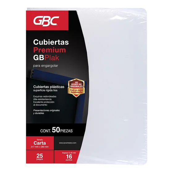 Cubierta Para Engargolar Gbc Premium Liso Transparente-50 Pz Color Transparente