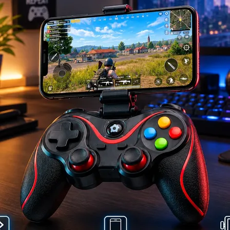 Controle Bluetooth Celular Gamer Suporte Android Pc Ps4 Vermelho