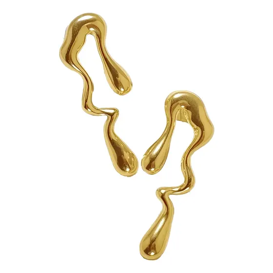 Aros Gota Irregular Dorados Acero Enchapado Oro 18k