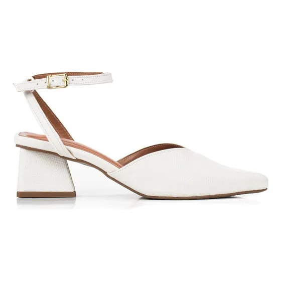 Sapato Scarpin Mule Salto Baixo Geométrico Super Confortável