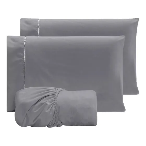 Jogo Lençol Casal 3pç 400 Fios Hipercal Conforto Macio Cor Cinza Desenho do tecido Liso