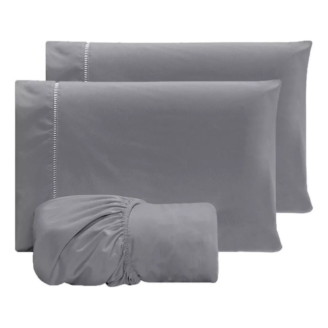 Jogo Lençol Casal 3pç 400 Fios Hipercal Conforto Macio Cor Cinza Desenho Do Tecido Liso