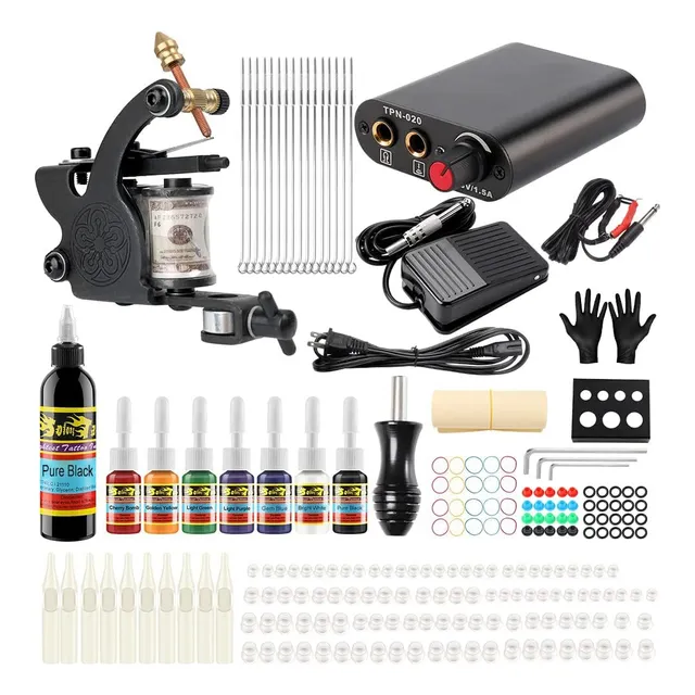 Set De Maquina De Tatuaje + Accesorios + 14 Tintas