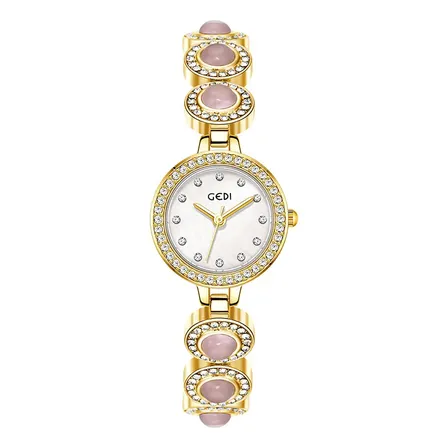 Relógio Feminino GEDI Quartzo Analógico com Pedras e Pulseira Dourada