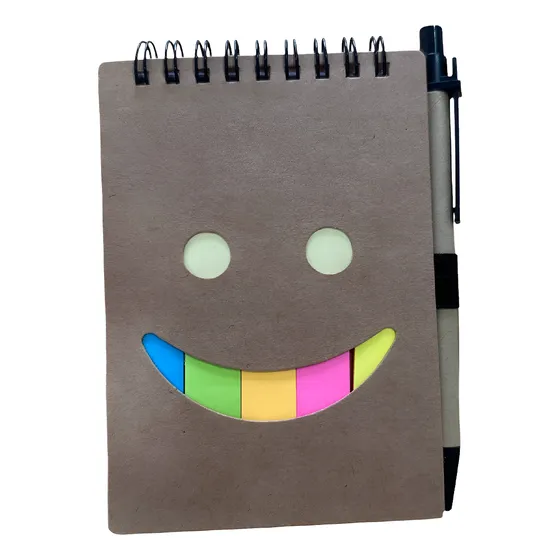 Cuaderno Libreta Anotador Ecológico Con Bolígrafo Post It Color Madera