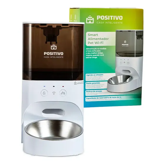 Comedouro Automático Smart Wi-Fi Positivo Casa Inteligente 4L para Pets, com Programação e Voz