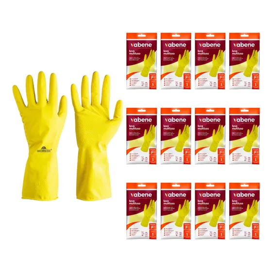 Kit 12 Luva Latex Amarela Multiuso Limpeza Borracha Louça Cor M - 8