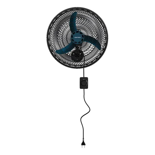 Ventilador De Parede Ventisol New Azul 3 Velocidades Estrutura Preto Diâmetro 50 Cm Material Das Pás Plástico