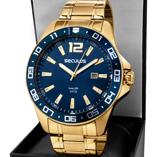 Relógio Masculino Casual Em Aço Dourado 20809gpsvda2 Seculus Relógio Masculino Casual Em Aço Dourado 20809gpsvda2 Seculus