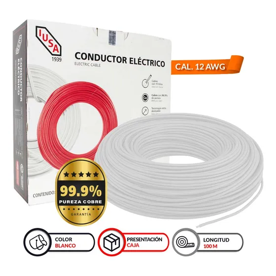 Cable Electrico Iusa Cobre Puro 100m Voltaje 600v Color Blanco