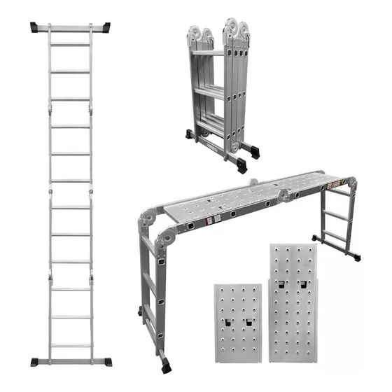 Escalera Multiposiciones Aluminio 12 Peldaños Homex Charolas Color Plateado