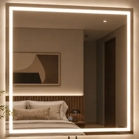 Espelho Quadrado 70x70 Com Led 3 Cores Touch Bivolt Jateado