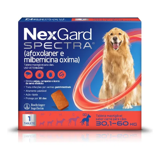 NexGard Spectra Antipulgas e Vermífugo Cães 30,1kg a 60kg 1 tablete