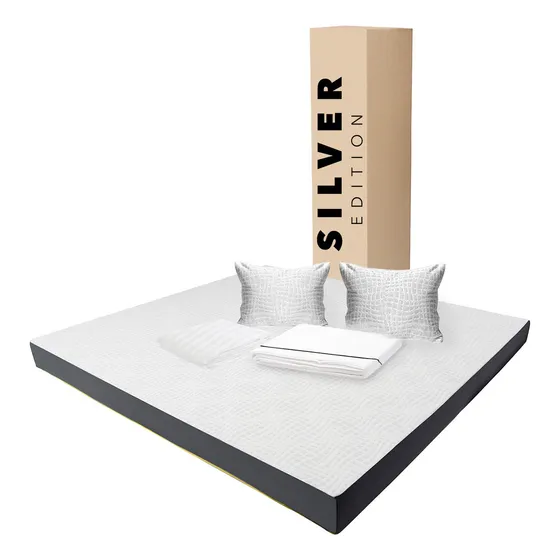 Colchón King Size 10 Cm + Sábanas, Protector Y Almohada Blanco Con Gris
