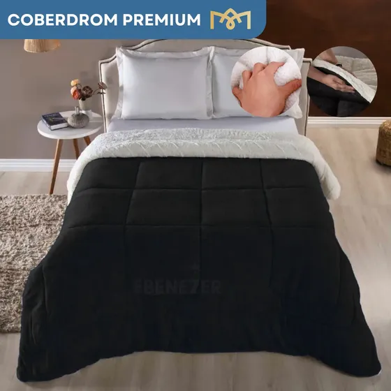Cobertor Sherpa Casal Queen Coberdrom Inverno Dupla Face Toque Aveludado Macio E Confortável Hotel Luxo Cor Preto