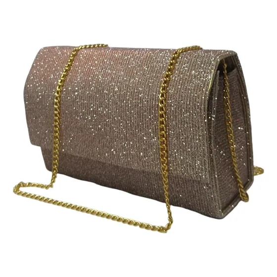 Bolsa Carteira Com Glitter Bolsinha Feminina De Mão Festa Cor Champagne brilho Cor da correia de ombro Dourada