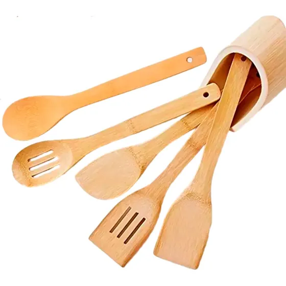 Set X4 Utensillos Madera Bambu Cuchara Espatula Oferta