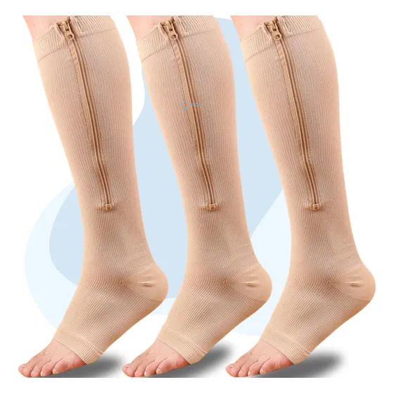 3 Pares De Meia 3/4 Média Compressão 20-30mmhg Com Ziper