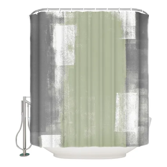 Cortina Ducha Extra Larga Para Baño Pintura Abstracta Verde