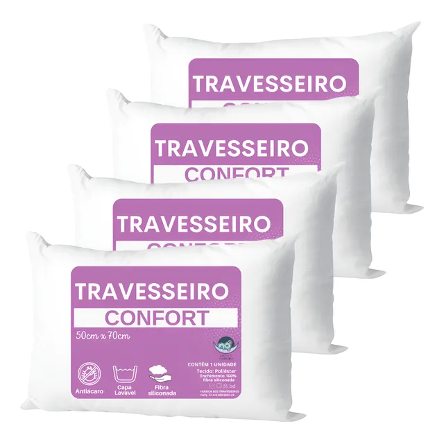 Kit Travesseiros 50x70 LavĂĄvel 4 Unidades Fibra Siliconada Kit Travesseiros 50x70 LavĂĄvel 4 Unidades Fibra Siliconada