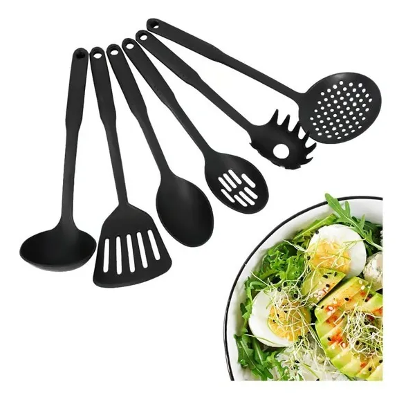 Set De Cucharones Utensilios De Cocina Negro 6 Pcs