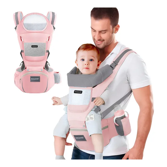Cangurera Portabebé Mochila Multifuncional Con Asiento Bebé Color Rosa