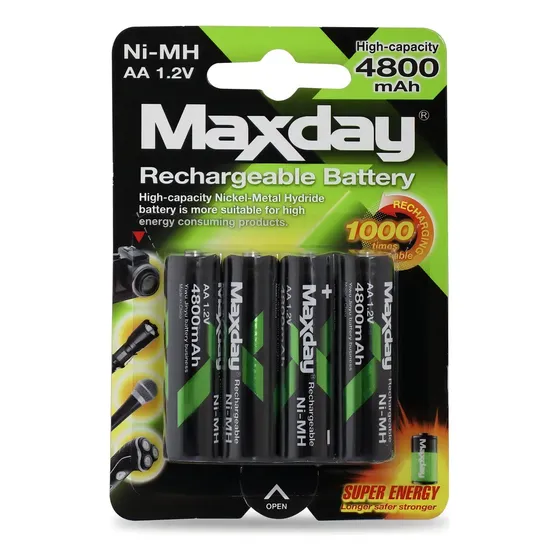 Pila Recargable Maxday 4800 Mah Aa 1.2 V 1000 Horas Calidad