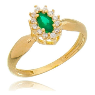 Anel Navete Com Pedra Verde Zirconia Banhado A Ouro Nf + 18k Anel Navete Com Pedra Verde Zirconia Banhado A Ouro Nf + 18k