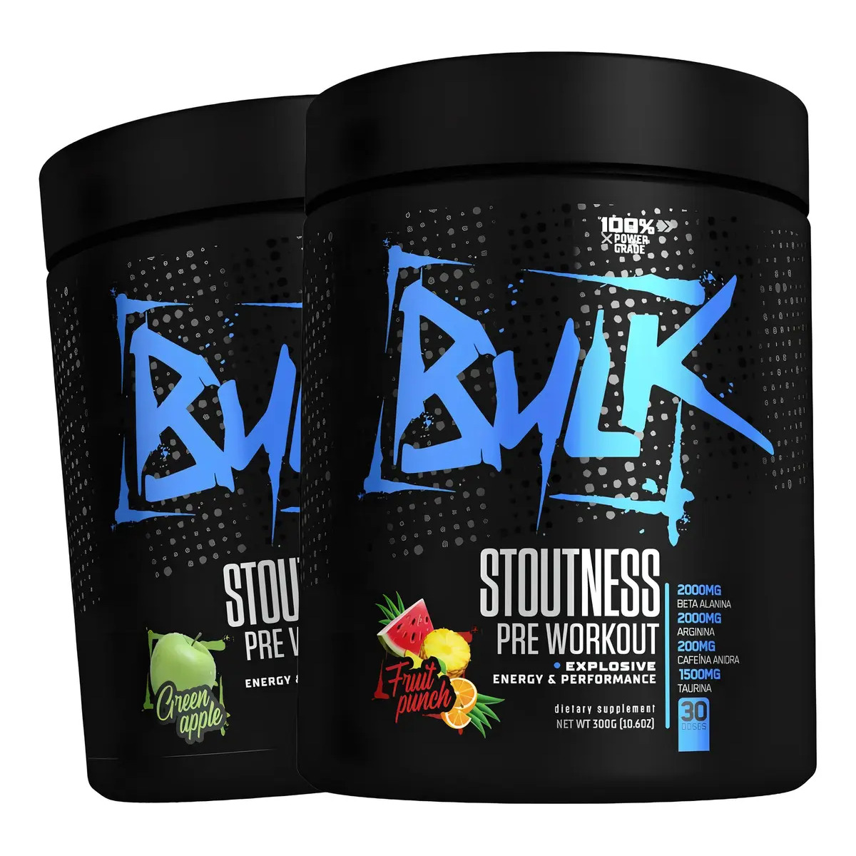 Kit 2x Pré Treino Bulk Nutrition Stoutness 300g Maçã E Frutas Kit 2x Pré Treino Bulk Nutrition Stoutness 300g Maçã E Frutas