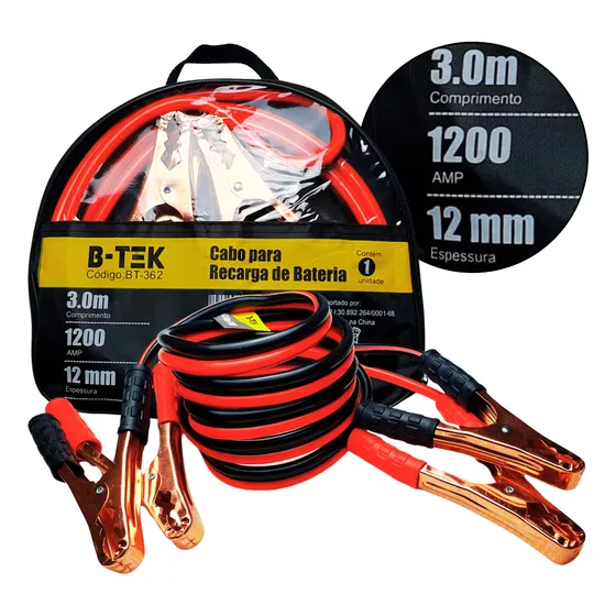 Cabo Carga Bateria 3m 1200 Amperes 12mm Chupeta Automotivo