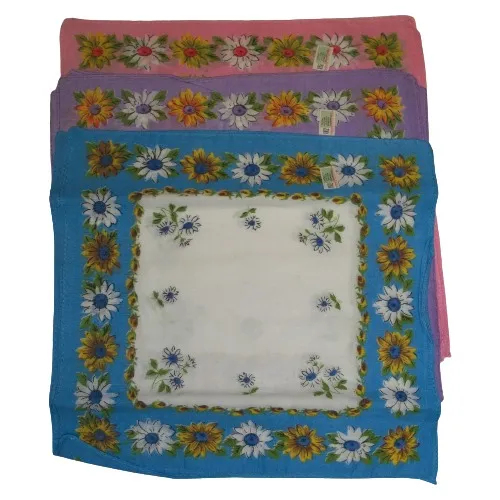 Pañuelo De Algodon Dama Diseño Floral X10 Un. 27 X 27 Cm